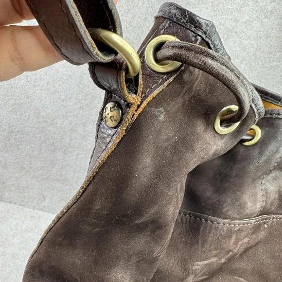 Patricia Nash Bag Womens Medium Dark Brown Suede Bucket Drawstring Fringe - Picture 7 of 16